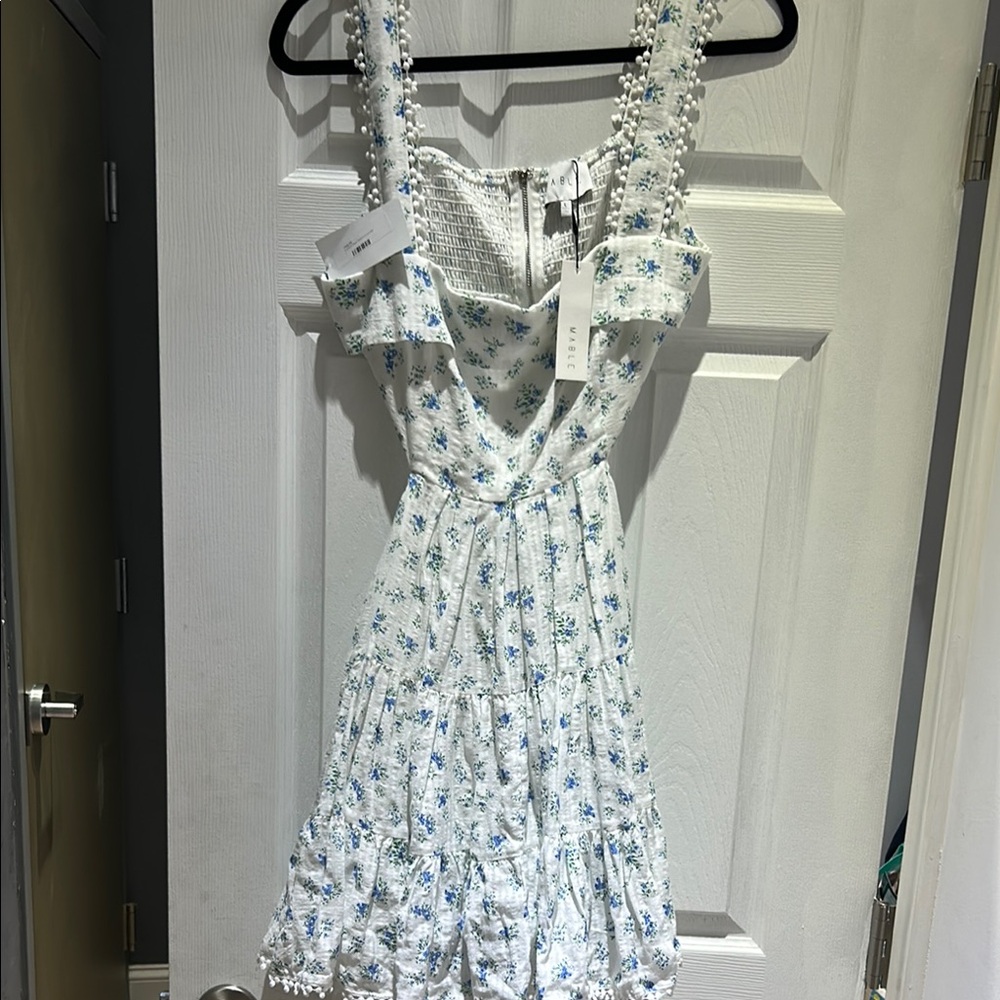MARBLE White Dress with Blue Floral Design